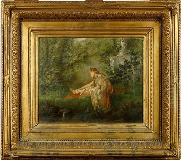 Elegante Au Lezard, Dans Les Bois Oil Painting by Henri Langerock