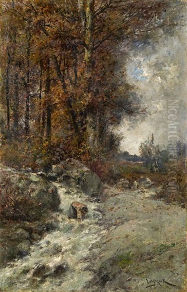 Herbstliche Waldlandschaft Mit Bach Oil Painting by Henri Langerock