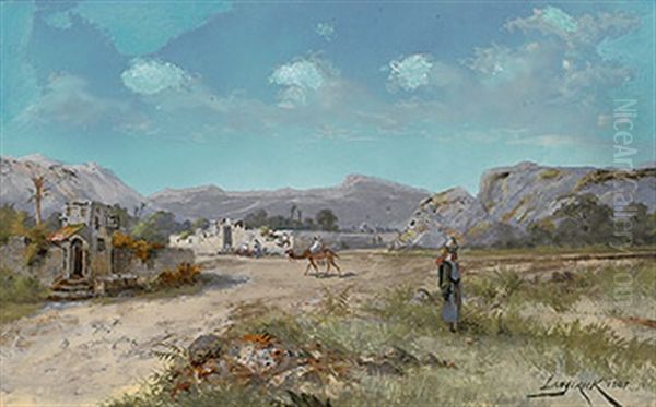 Blick Auf Eine Nordafrikanische Oase Oil Painting by Henri Langerock