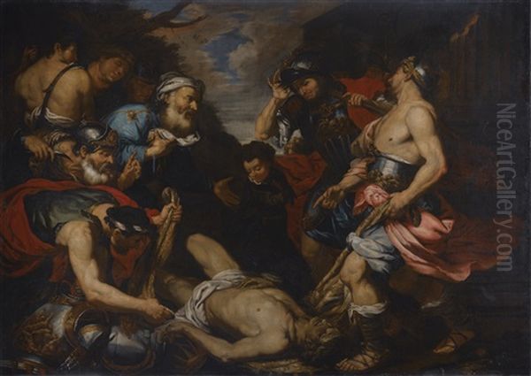 King Priam Retrieving The Body Of His Son Hector Oil Painting by Giovanni Battista Langetti