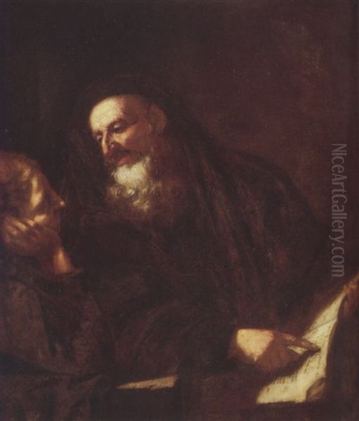 A Philosopher Instructing A Pupil Oil Painting by Giovanni Battista Langetti