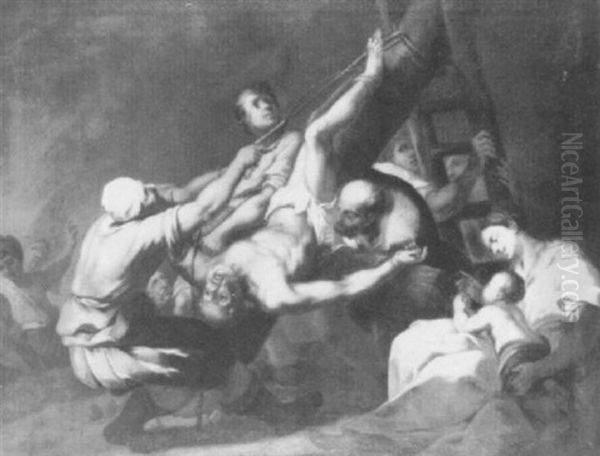 Crucifixion Of St Peter Oil Painting by Giovanni Battista Langetti