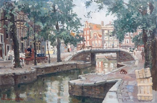 The Corner Of The Leliegracht And The Prinsengracht, Amsterdam Oil Painting by Frans Langeveld