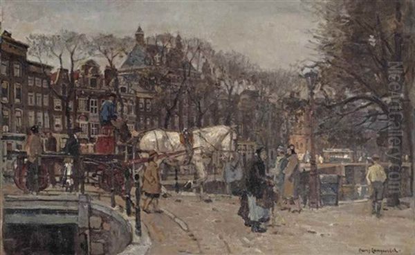 A Lively Day On The Herengracht, Amsterdam Oil Painting by Frans Langeveld