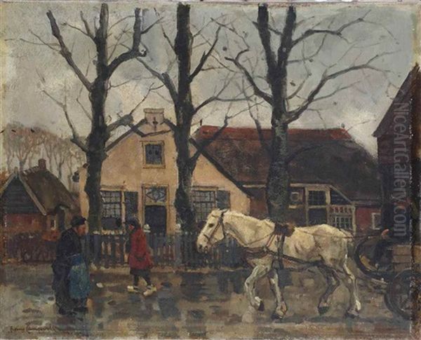 A Street In Laren Oil Painting by Frans Langeveld