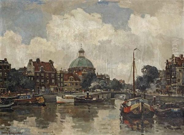 A View Of The Lutherse Kerk, Amsterdam Oil Painting by Frans Langeveld