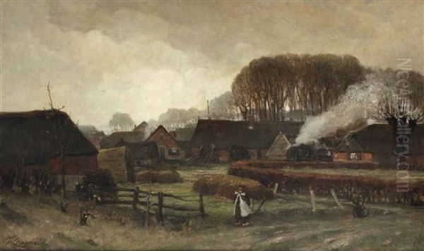 A View On A Rural Hamlet Oil Painting by Frans Langeveld