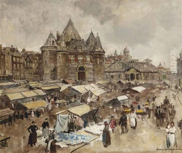 The Waag On The Nieuwmarkt, Amsterdam Oil Painting by Frans Langeveld