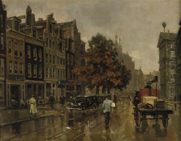 Nieuwezijds Voorburgwal, Amsterdam Oil Painting by Frans Langeveld