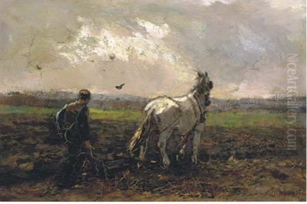 Ploughing The Land Oil Painting by Frans Langeveld