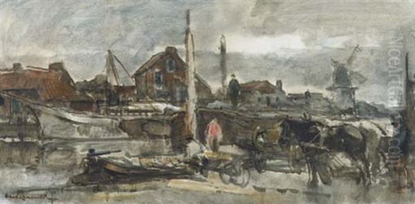 Activities On A Quayside Oil Painting by Frans Langeveld