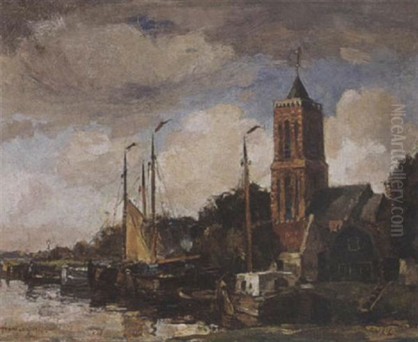 Harbour Scene Oil Painting by Frans Langeveld