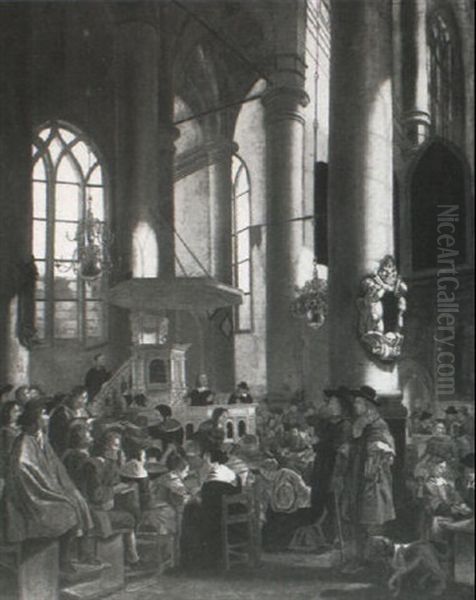 A Church Interior Oil Painting by Rutger van Langevelt