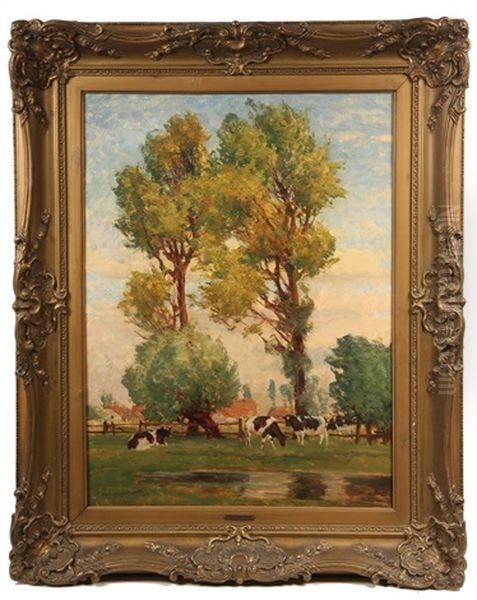 Cows At Pasture At Twin Trees Oil Painting by Karl Langhammer