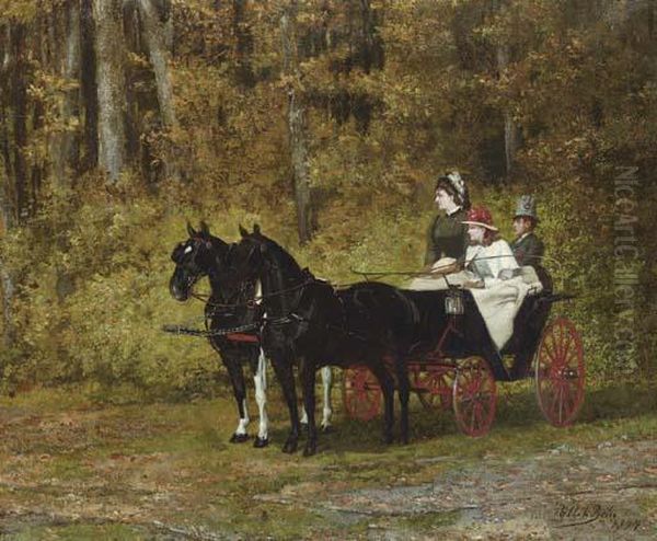 A Carriage Ride In The Forest Oil Painting by Bela Pallik