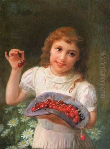 Girl With Cherries Oil Painting by Adolph Langhard