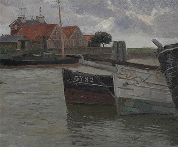 Boote An Anlegestellen Oil Painting by Carl Langhein