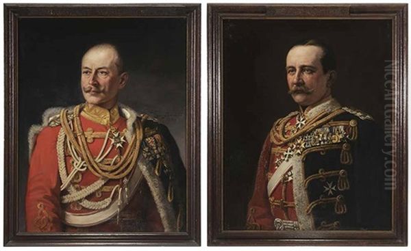 Two Portraits Of Austro-hungarian Officers Oil Painting by Carl Langhorst