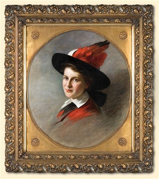 Portrait Of A Lady In A Hat Oil Painting by Carl Langhorst