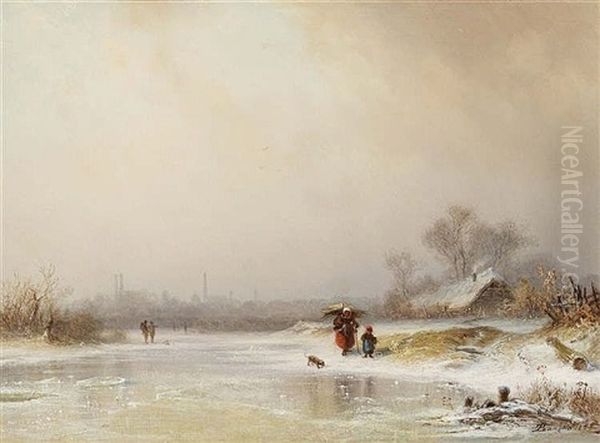 Wintry Isar Landscape Oil Painting by Dietrich Langko