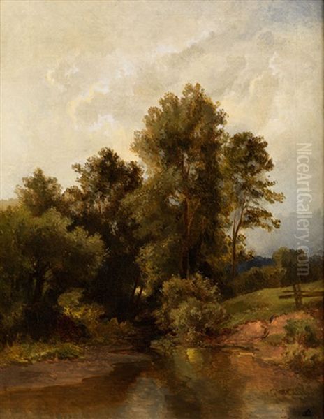 Waldlandschaft Am Flussufer Oil Painting by Dietrich Langko