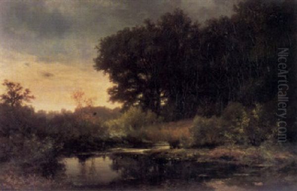 Stiller Waldweiher Oil Painting by Dietrich Langko