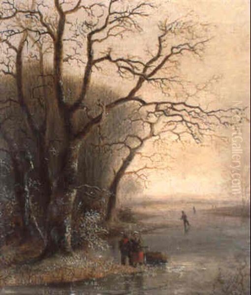 Landschaft Mit Gefrorenem Teich Oil Painting by Dietrich Langko