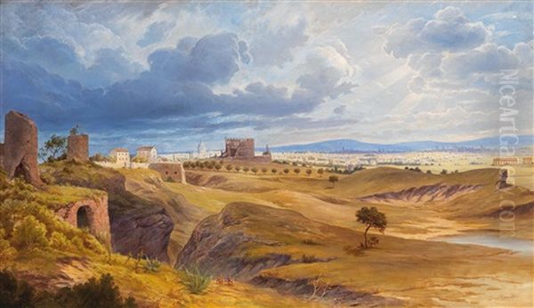 Rome As Seen From The Via Appia Oil Painting by Joseph Langl