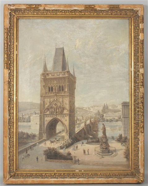 Die Karlsbrucke In Prag Oil Painting by Joseph Langl