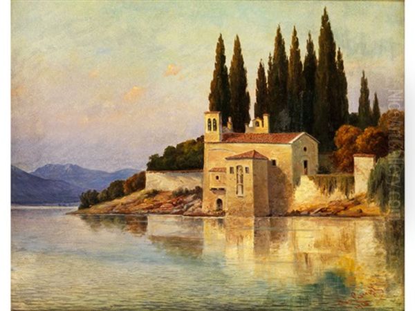 Sudliche Landschaft Mit Kirche Am See Oil Painting by Joseph Langl