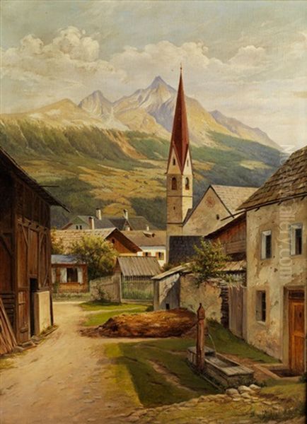 Gebirgsdorf Mit Kirche Oil Painting by Joseph Langl