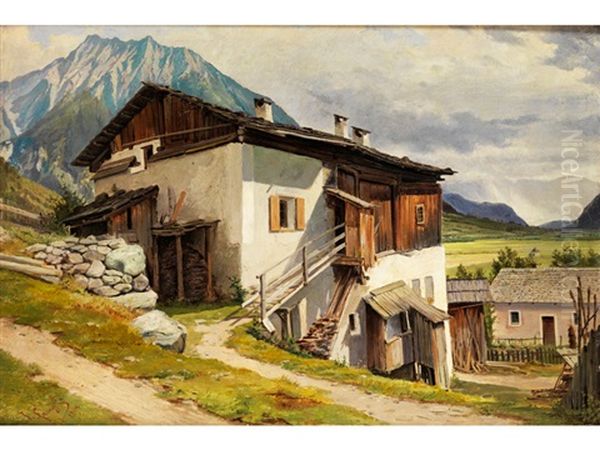 Lanfers, Bergbauernhof Oil Painting by Joseph Langl