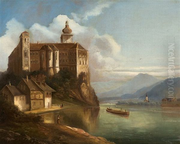 Castle Persenbeug Near The Danube Oil Painting by Joseph Langl