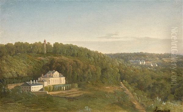 Vue Du Pavillon De Breteuil A Saint-cloud Oil Painting by Jean Baptiste Gabriel Langlace