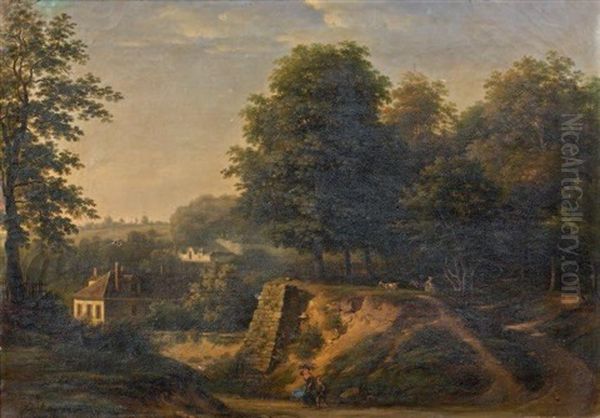 Vue De La Manufacture De Sevres Des Hauteurs De St. Cloud Oil Painting by Jean Baptiste Gabriel Langlace