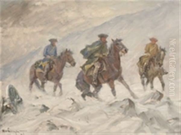 Karoliner I Snostorm Oil Painting by Alexander Langlet