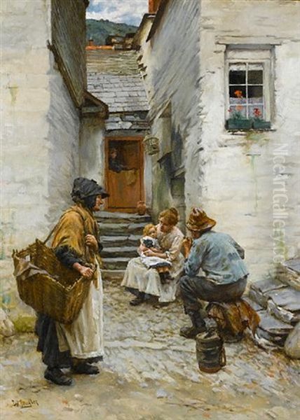 Cornish Fisherfolk Oil Painting by Walter Langley