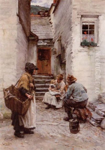 Figures In A Cornish Fishing Town by Walter Langley