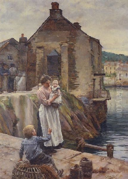 On The Quay Newlyn Oil Painting by Walter Langley