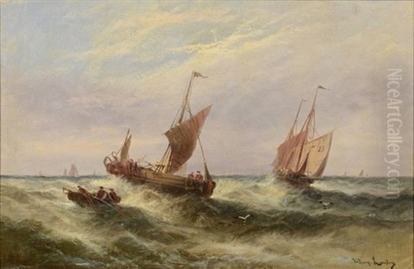 Ships At Sea Oil Painting by William Langley