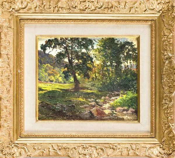 Baumbestandene Landschaft Mit Bachlauf Oil Painting by William Langley