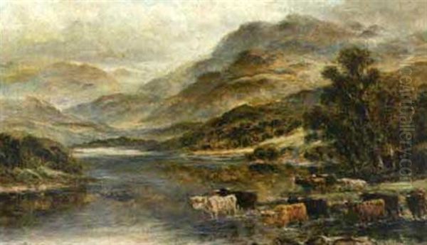 Cattle Crossing A Stream Oil Painting by William Langley