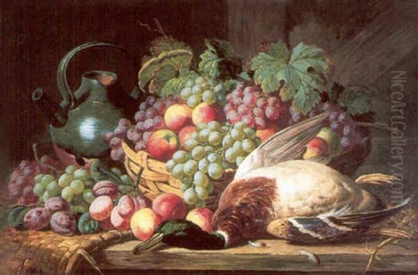 Still Life Of Fruit And Mallard Oil Painting by William Langley