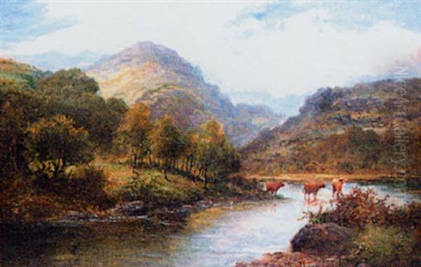 Highland Landscape With Cattle Oil Painting by William Langley