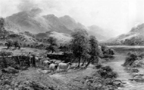 A Shepherd And His Flock Oil Painting by William Langley