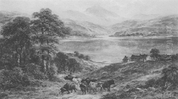 Cattle By Loch Lomond Oil Painting by William Langley