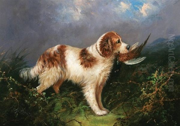 Spaniel With His Catch Oil Painting by J. Langlois