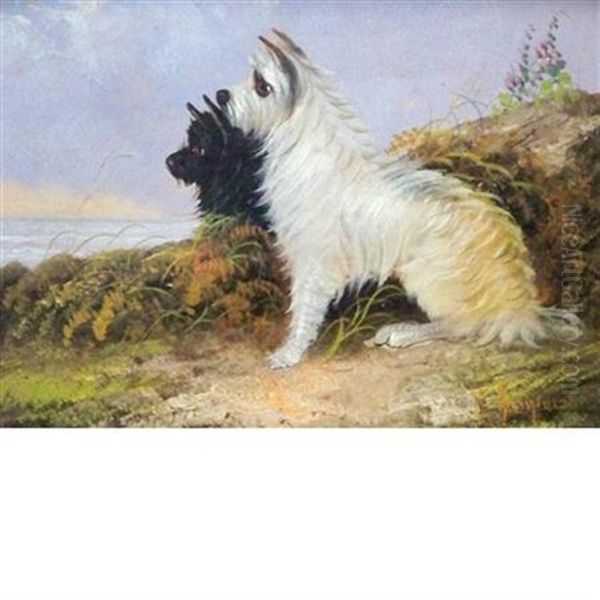 Scottish Terrier And West Highland White Terrier Oil Painting by J. Langlois