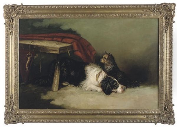 The Terrier And His Companion Oil Painting by J. Langlois