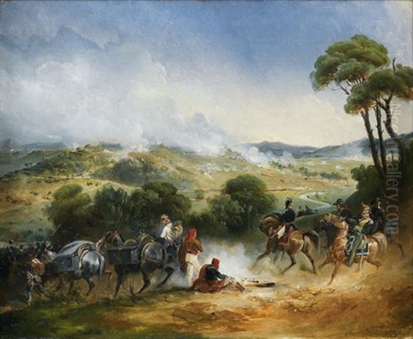 Scene De La Guerre D'espagne Oil Painting by Jean-Charles (Col.) Langlois